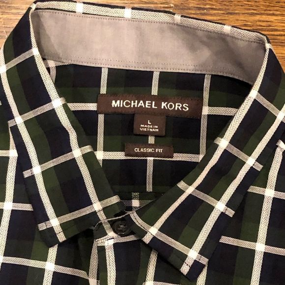 MICHAEL KORS Men’s Blue Green White Plaid Long Sleeve Button Down Shirt Sz LRG - Picture 5 of 11